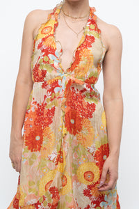 Vintage x Made in Romania x MISS SIXTY Silk Floral Halter Midi Dress (M, L)