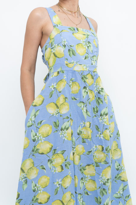 Modern x Made in Italy x Linen, Cotton-blend Lemon Patterned Maxi Dress (M, L)