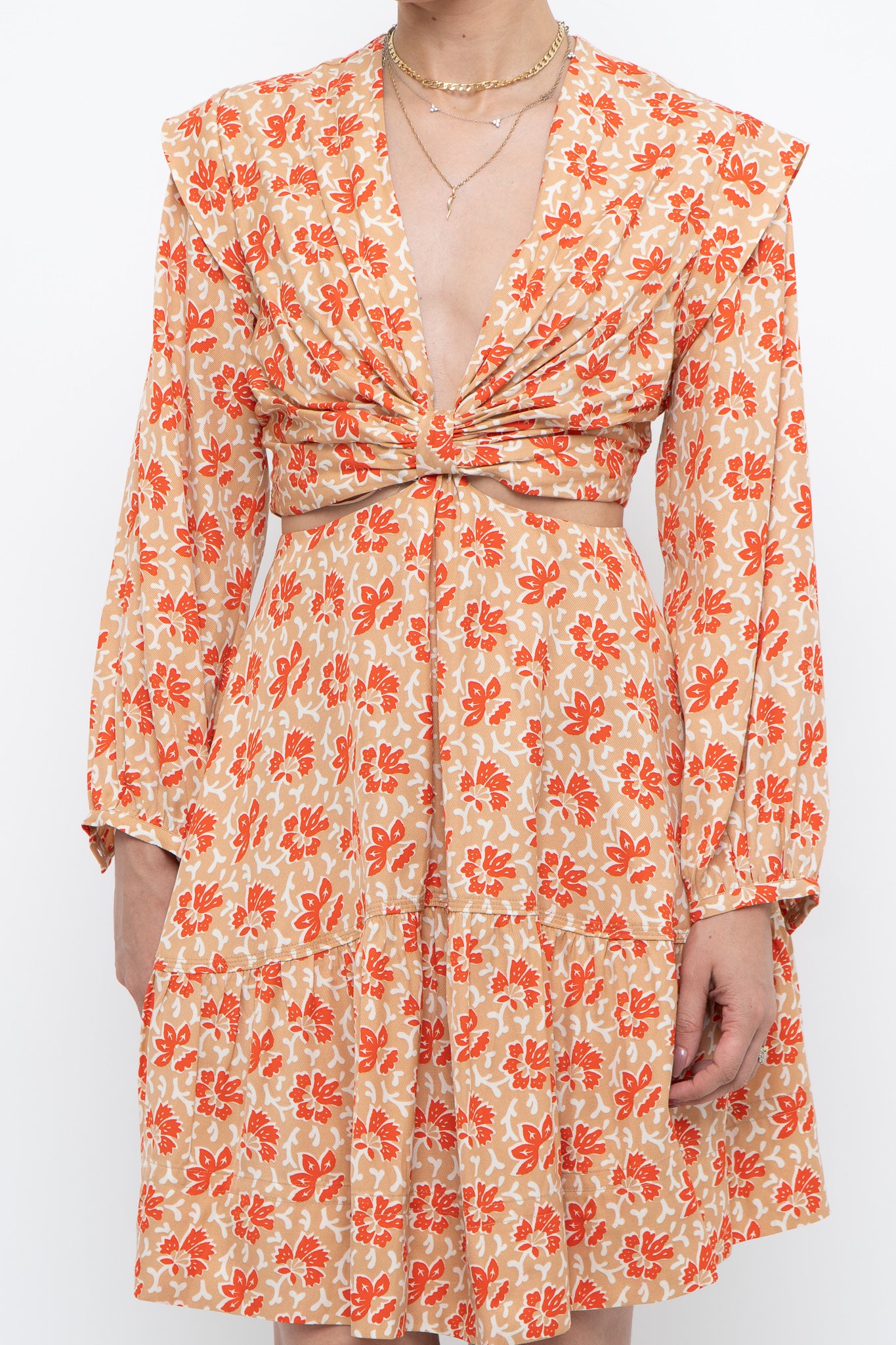 JOIE x Orange Long Sleeve Patterned Cutout Dress (S, M)