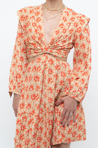 JOIE x Orange Long Sleeve Patterned Cutout Dress (S, M)