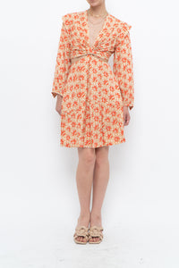 JOIE x Orange Long Sleeve Patterned Cutout Dress (S, M)