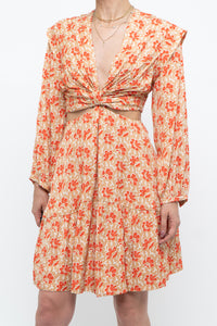 JOIE x Orange Long Sleeve Patterned Cutout Dress (S, M)
