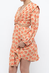 JOIE x Orange Long Sleeve Patterned Cutout Dress (S, M)