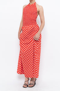 Vintage x Red Polka Dot Halter Maxi Dress (S, M)