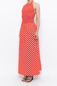 Vintage x Red Polka Dot Halter Maxi Dress (S, M)