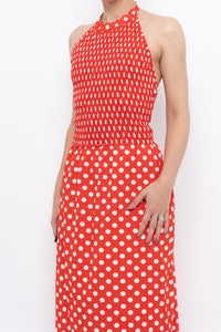 Vintage x Red Polka Dot Halter Maxi Dress (S, M)