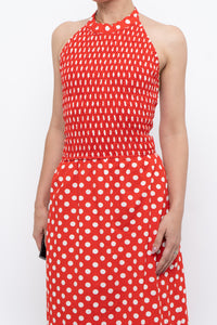 Vintage x Red Polka Dot Halter Maxi Dress (S, M)