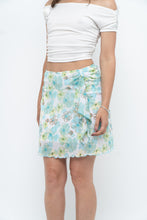 Load image into Gallery viewer, Vintage x Made in USA x White, Blue Floral Mesh Frilly Mini Skirt (XS, S)