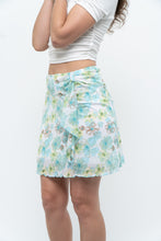 Load image into Gallery viewer, Vintage x Made in USA x White, Blue Floral Mesh Frilly Mini Skirt (XS, S)