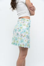 Load image into Gallery viewer, Vintage x Made in USA x White, Blue Floral Mesh Frilly Mini Skirt (XS, S)