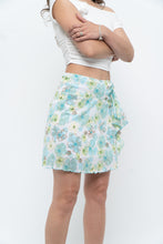 Load image into Gallery viewer, Vintage x Made in USA x White, Blue Floral Mesh Frilly Mini Skirt (XS, S)