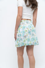 Load image into Gallery viewer, Vintage x Made in USA x White, Blue Floral Mesh Frilly Mini Skirt (XS, S)