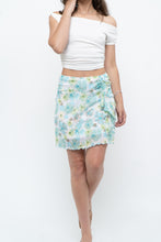 Load image into Gallery viewer, Vintage x Made in USA x White, Blue Floral Mesh Frilly Mini Skirt (XS, S)
