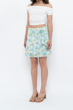 Load image into Gallery viewer, Vintage x Made in USA x White, Blue Floral Mesh Frilly Mini Skirt (XS, S)