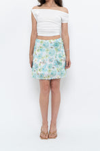 Load image into Gallery viewer, Vintage x Made in USA x White, Blue Floral Mesh Frilly Mini Skirt (XS, S)
