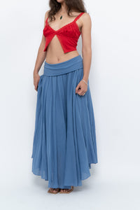 Vintage x Made in Italy x Periwinkle Flowy Cotton Maxi Skirt (S-XXL)