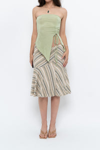 Vintage x Green Striped Tiered Midi Skirt (XS-M)
