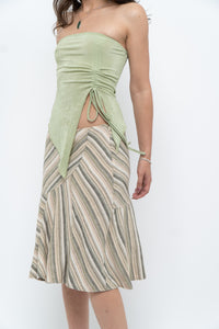 Vintage x Green Striped Tiered Midi Skirt (XS-M)