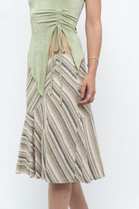 Vintage x Green Striped Tiered Midi Skirt (XS-M)