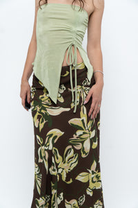 Vintage x Brown, Green Floral Maxi Skirt (XL-2X)