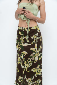 Vintage x Brown, Green Floral Maxi Skirt (XL-2X)