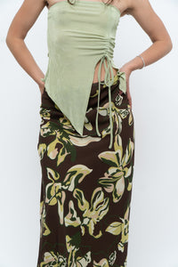Vintage x Brown, Green Floral Maxi Skirt (XL-2X)