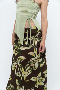 Vintage x Brown, Green Floral Maxi Skirt (XL-2X)