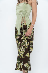 Vintage x Brown, Green Floral Maxi Skirt (XL-2X)