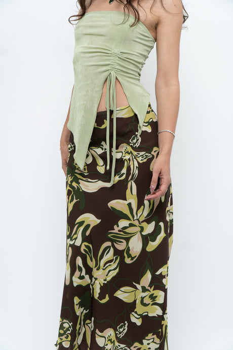 Vintage x Brown, Green Floral Maxi Skirt (XL-2X)