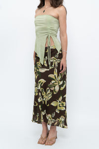 Vintage x Brown, Green Floral Maxi Skirt (XL-2X)