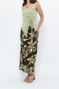 Vintage x Brown, Green Floral Maxi Skirt (XL-2X)