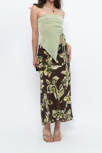 Vintage x Brown, Green Floral Maxi Skirt (XL-2X)
