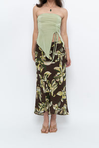 Vintage x Brown, Green Floral Maxi Skirt (XL-2X)