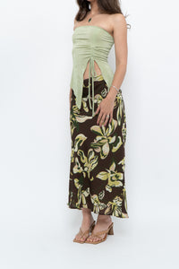 Vintage x Brown, Green Floral Maxi Skirt (XL-2X)