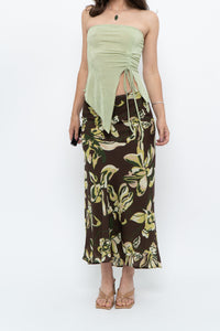 Vintage x Brown, Green Floral Maxi Skirt (XL-2X)
