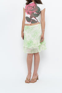 Vintage x Cream Floral Frilly Skirt (M)