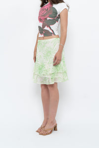 Vintage x Cream Floral Frilly Skirt (M)
