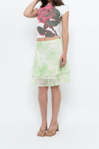 Vintage x Cream Floral Frilly Skirt (M)