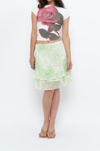 Vintage x Cream Floral Frilly Skirt (M)
