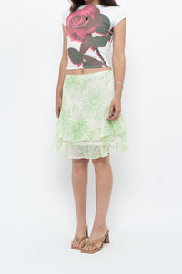 Vintage x Cream Floral Frilly Skirt (M)