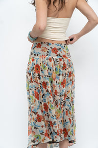 Vintage x Colourful Floral Tiered Silk Midi Skirt (M-XL)