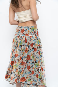 Vintage x Colourful Floral Tiered Silk Midi Skirt (M-XL)