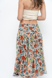 Vintage x Colourful Floral Tiered Silk Midi Skirt (M-XL)