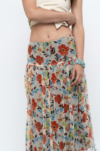 Vintage x Colourful Floral Tiered Silk Midi Skirt (M-XL)