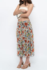 Vintage x Colourful Floral Tiered Silk Midi Skirt (M-XL)