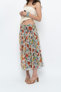 Vintage x Colourful Floral Tiered Silk Midi Skirt (M-XL)