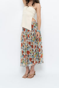 Vintage x Colourful Floral Tiered Silk Midi Skirt (M-XL)