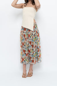 Vintage x Colourful Floral Tiered Silk Midi Skirt (M-XL)