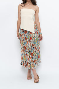 Vintage x Colourful Floral Tiered Silk Midi Skirt (M-XL)