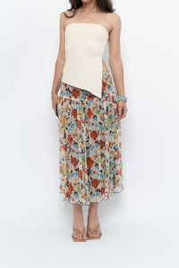 Vintage x Colourful Floral Tiered Silk Midi Skirt (M-XL)